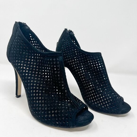 Madden Girl Shoes - Madden Girl Size 5.5 Perforated Black Suede Open Toe Ankle Booties 4” Heel